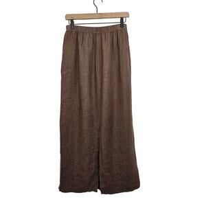 Women's Aly wear Linen Brown Pencil Skirt with Elastic Waist and slit Large Boho